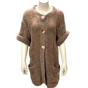 CCC Cozy Knit Button Up Brown Cardigan Sweater Pockets Short Sleeves Trendy Larg